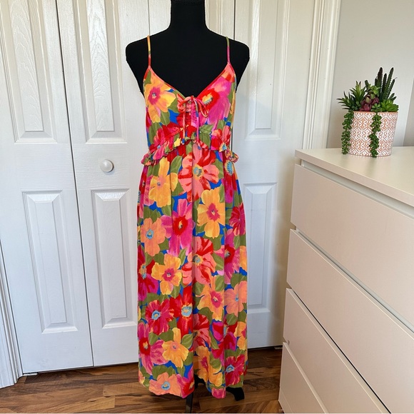 Billabong Dresses & Skirts - Billabong Rebel Heart Floral Spaghetti Strap Midi Dress V-Neck Women’s Size XXL